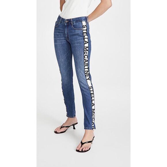 Stella McCartney Womens Dark Stone Logo Jeans - Sky Blue Size 24 - Picture 3 of 12